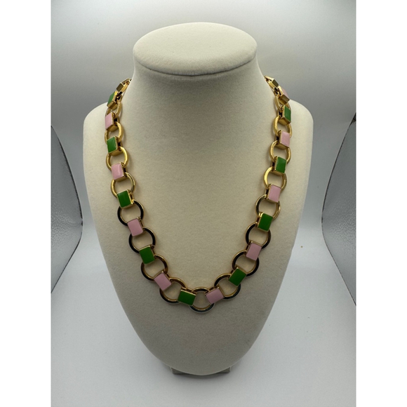J. Crew Pink & Green Gold Block Chain Necklace - Picture 3 of 6